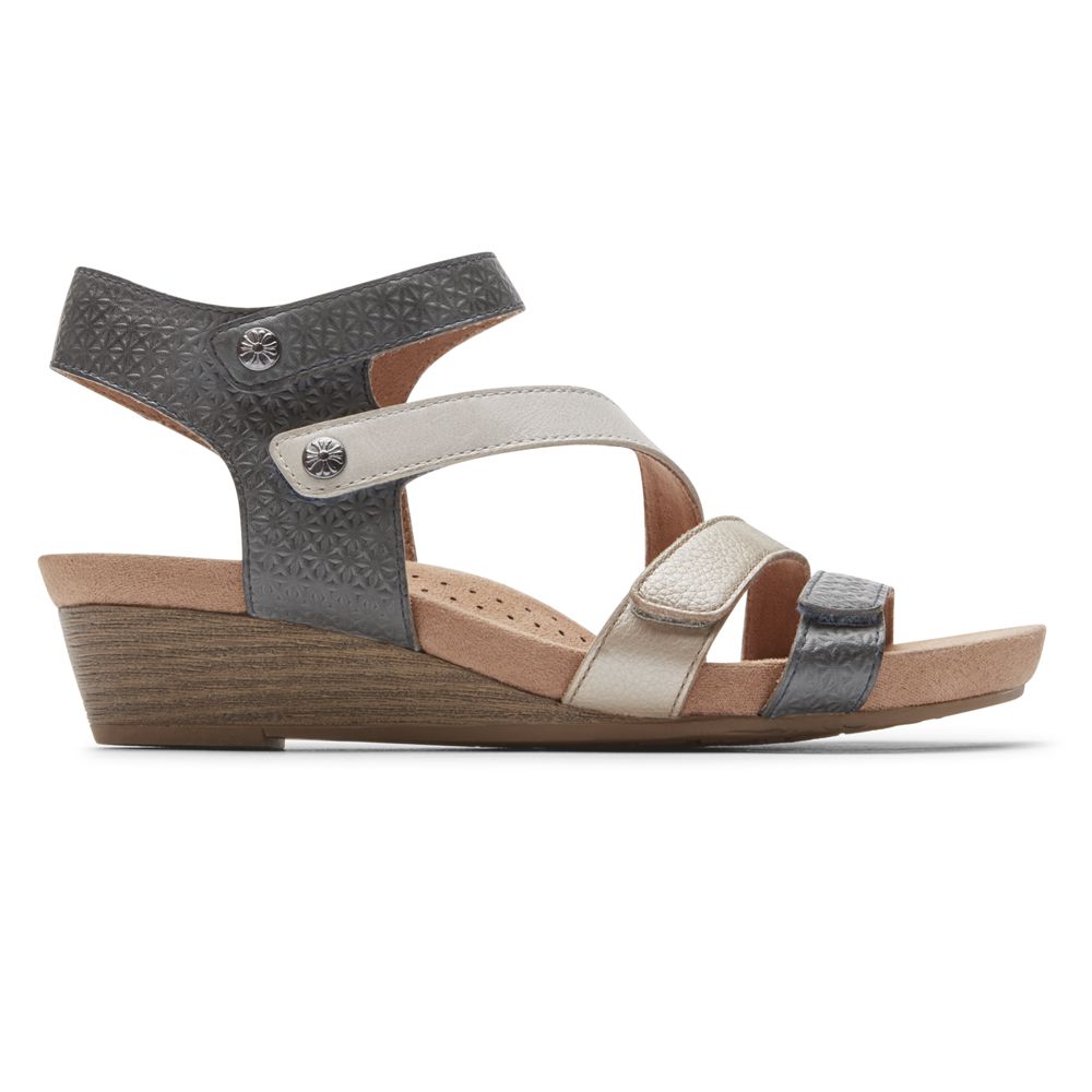 Sandali Rockport Donna - Cobb Hill Hollywood 4-Strap - Nere/Bianche - HEXFBZA-53